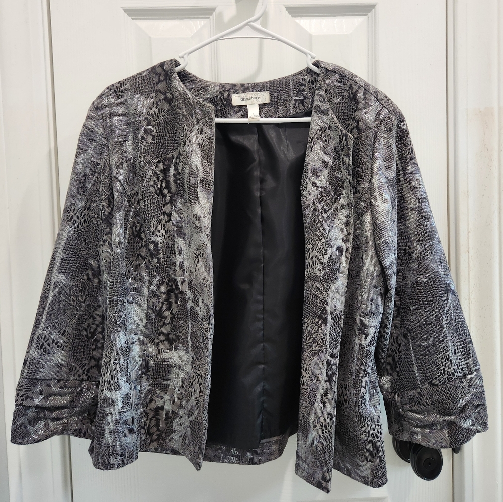Dressbarn Women's Black and Gray Metallic Jacket Large